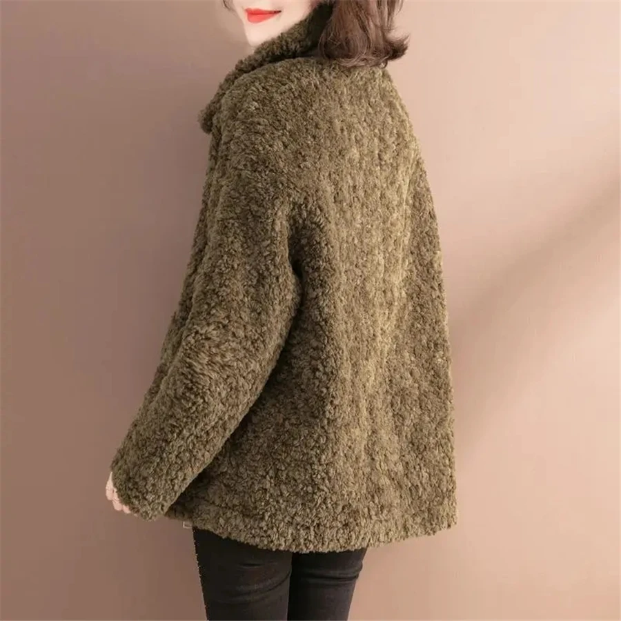 Mid-length Winter Thicken Faux Lambwool Teddy Coat Women Plush Warm Overcoat Oversized 4XL Loose Casual Korean Snow Wear Outwear