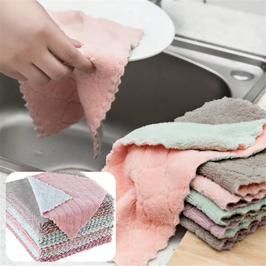 

20Pcs 2-sided Kitchen Cloth Fast Dry Dish Towels Super Absorbent Coral Velvet Dishcloth Random Color