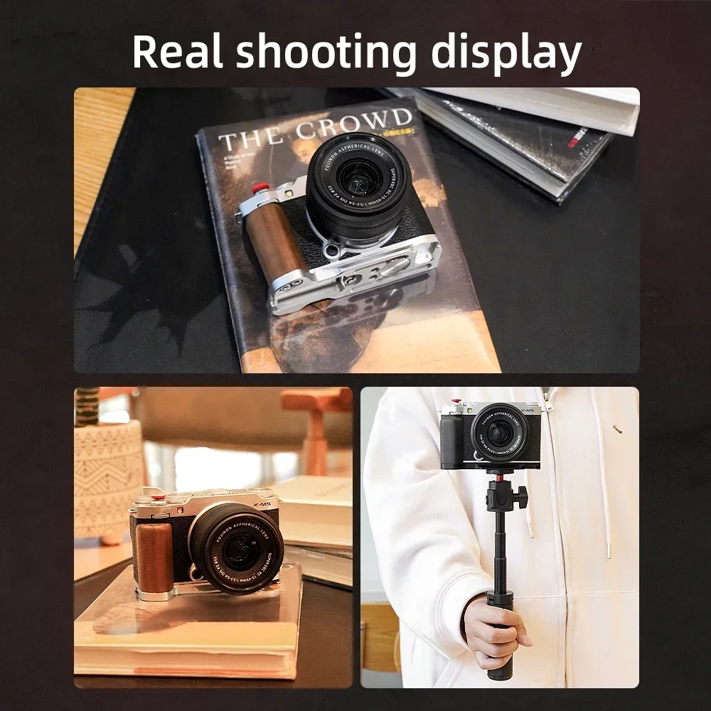 Фото Ручка камеры Flymile/L-кронштейн для беззеркальной камеры FUJIFILM X-M5, металлическая + деревянная ручка, поддержка Arca-Swiss System, расширяемый адаптер №5