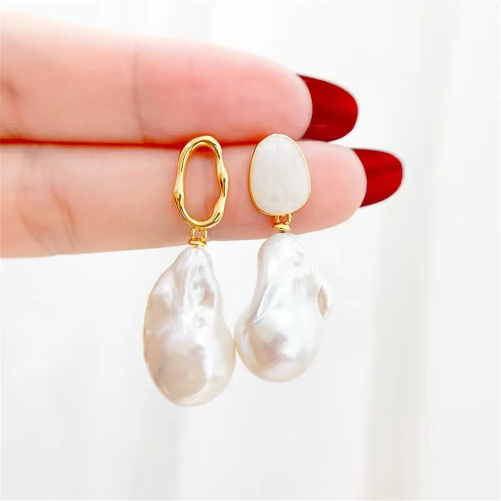 

DIY pearl earring accessories S925 sterling silver jewelry AB Baroque earring empty holder Fit 10-17mm beads