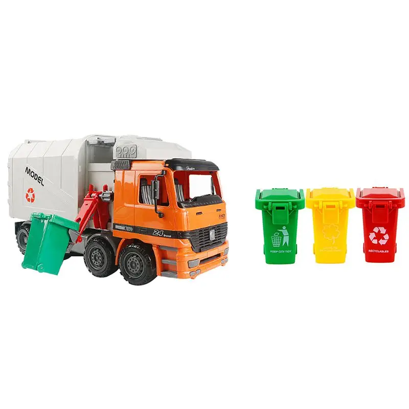 

Toy Vehicles Garbage Truck's Trash Cans With Friction Powered Rubbish Truck Vehicle Toy With 3 Bins