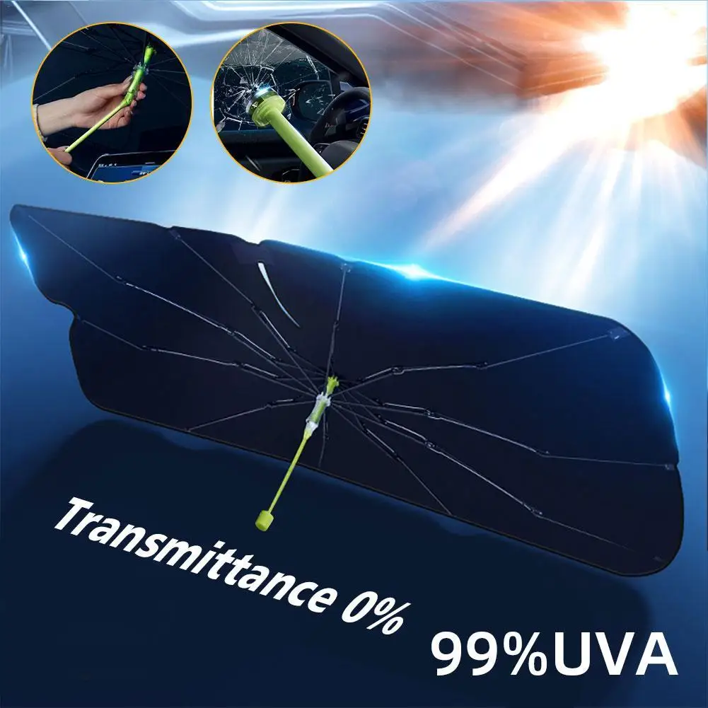 

Новый автомобильный зонт от солнца, Складной автомобильный зонт от солнца на лобовое стекло с аварийным молотком Безопасности, УФ-защита, теплоизоляция