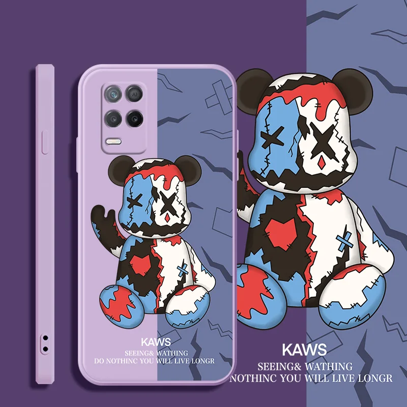 fashion violent bear phone case for oppo realme 8 7 6 5 pro 7i c2 c11 c12 c15 c20 c21 v11 v15 x x50 square liquid silicone cover free global shipping