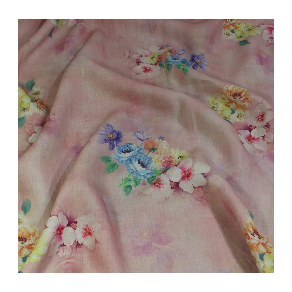 Design High-End Quality Linen Printing and Dyeing Colorful Cloth Light Foundation Watercolor Dress Robe Clothing Fabric