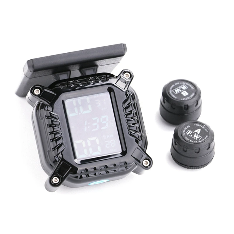 

Solar Motorcycle TPMS LCD Motorbike Wireless Tire Pressure Monitoring System Tire Temperature Alarm System with Sensor