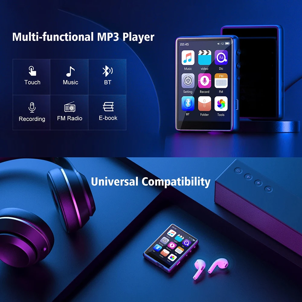 Bluetooth 5.0 MP3-плеер с сенсорным экраном