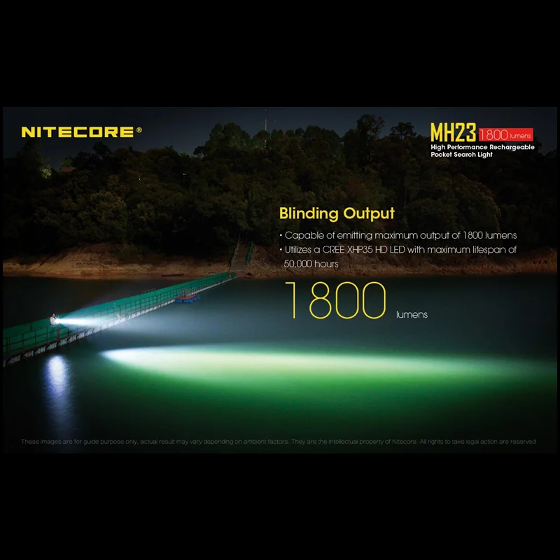 Светодиодный фонарик NITECORE MH23 перезаряжаемый аккумулятор CREE XHP35 HD светодиодный 1800