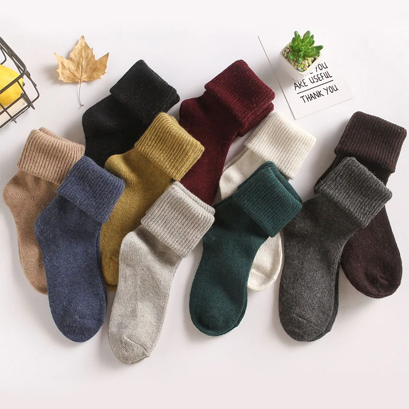 

New Winter Thicker Cashmere Wool Women Heavy Socks Casual Japanese Fashion Solid Color Long Sock Girls Thermal Warm Crew Sock