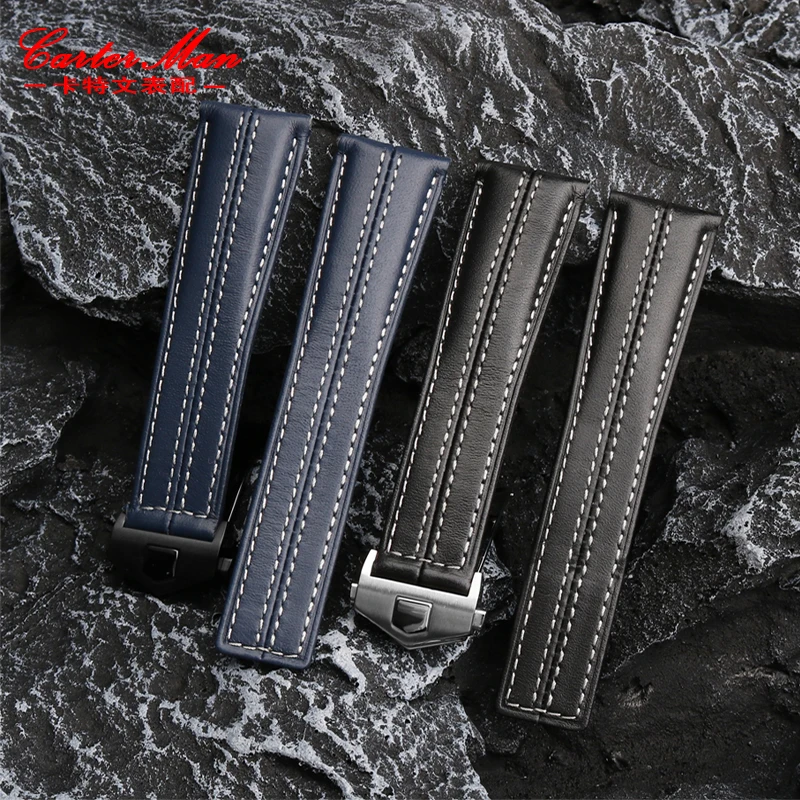 

Double sided leather watch band for TAG heuer jacalella Porsche strap Monaco heritage 6 series Bracelet men's 22mm wristband