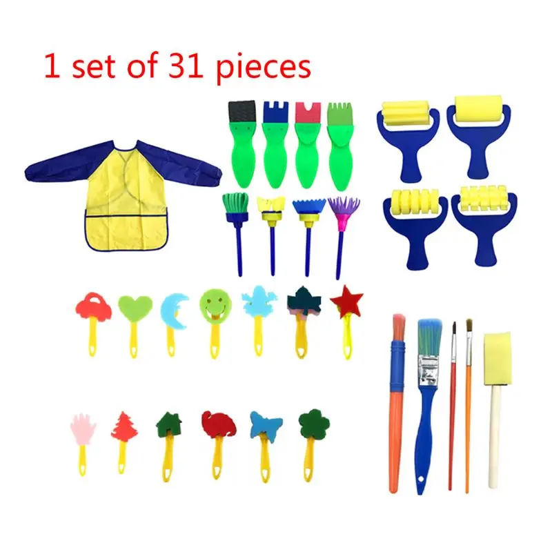 

31 Pcs Assorted Sponge Painting Brush Set Craft Brushes Set for Kids Early Learning Painting Drawing Crafts Drop Shipping