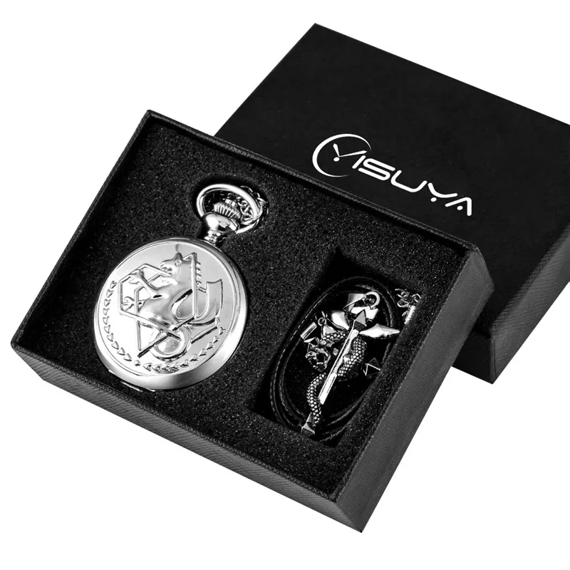 

В винтажном стиле, в стиле стимпанк Серебристые стальной Alchemis в японском стиле «унисекс кварцевые карманные часы ожерелье цепочка для ключей часы набор