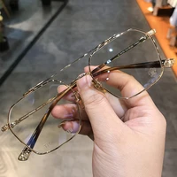 all match pure titanium ultralight anti blue light glasses frame for men and women retro large frame polygonal myopia ch8041
