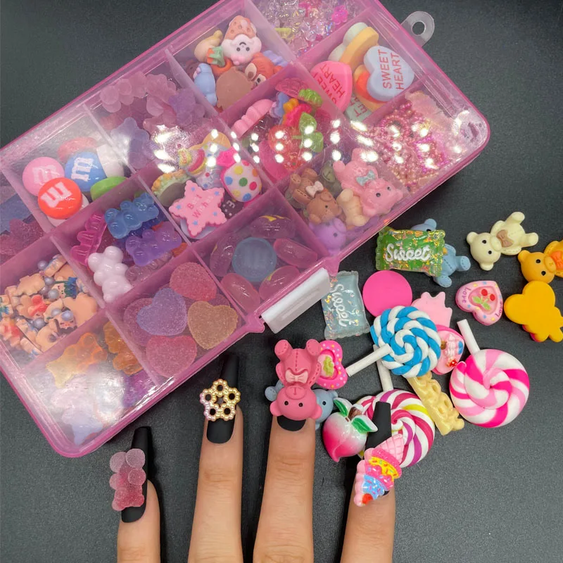 

Mixed Resin Nail Charms Cute Cartoon Bear Suger Love Fruit Jewelry Kawaii Accessories Glitter Acrylic Nail Art Decorations Parts