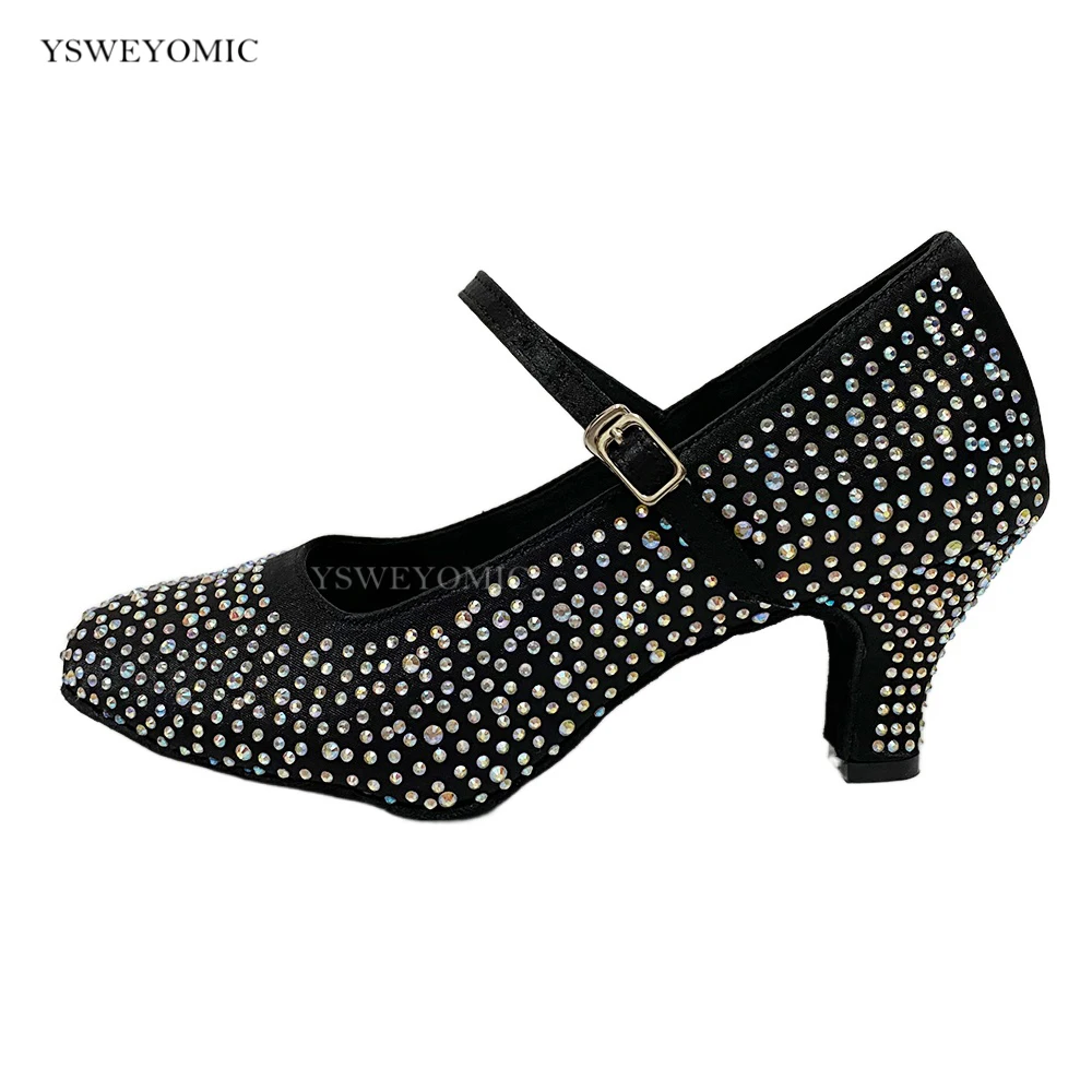 Closed Toe Ballroom Dance Shoes Indoor Suede Outsole 2022 Meduim Low Heel 6cm Latin Ballroom Dancing Shoes for Women