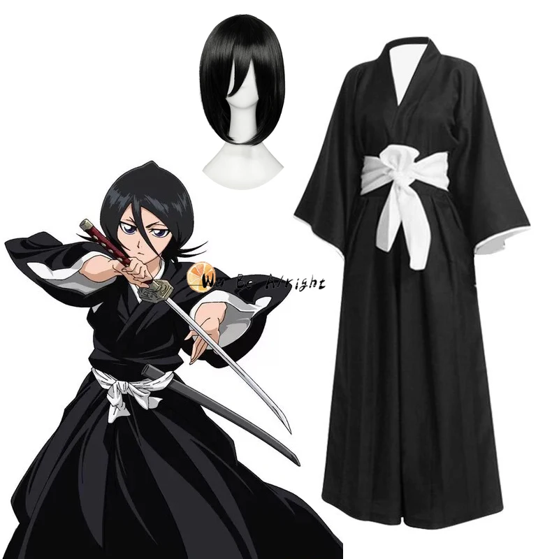 

Парик для косплея аниме отбеливатель Кучики рукиа курозаки ихго, черная искусственная одежда, Тысячелетняя Униформа самурая для кровавой в...