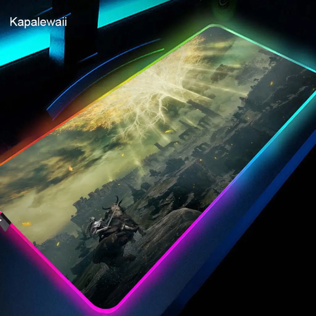 

Large Elden Ring Gaming Mouse Pad RGB Mouse Pad Rubber Gamer Led Backlight Carpet Computer Mousepad XXL Keyboard Desk Mats