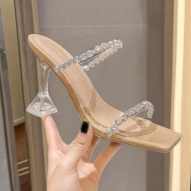 

Plastic Sandal Fashion Womens Shoes 2023 Buckle Strap Summer Heels Transparent Rhinestone Outside Luxury Spring New Retro Stilet