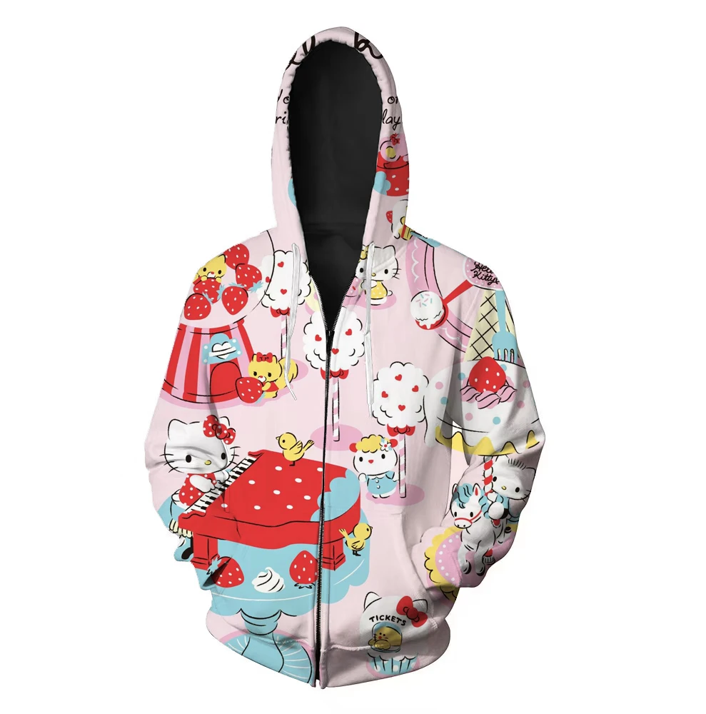Новая мультяшная крутая Женская Толстовка Hello Kitty на молнии толстовка с 3D принтом