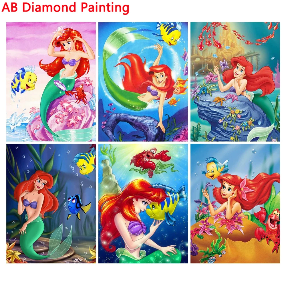 

DIY AB алмазная живопись, искусство, Ариэль, маленькая фотокартина, мультфильм, принцесса русалки, детское украшение для дома, подарки