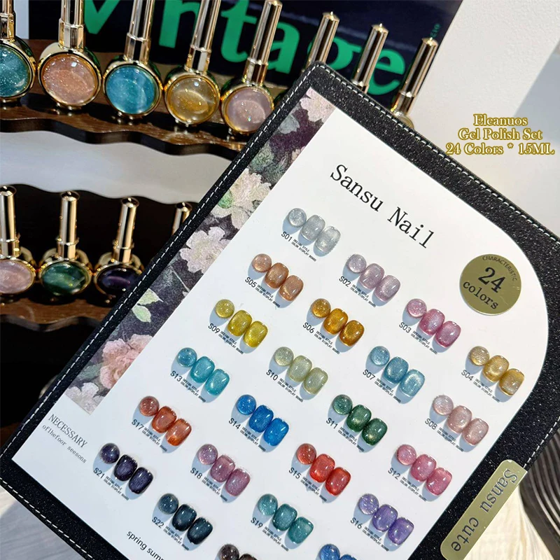Фото Набор гель-лаков Sansu Nail 24 цвета: эффект кошачий глаз, перламутровый блеск, шиммер, УФ-гель, снимаемый, для маникюра и нейл-арта №5