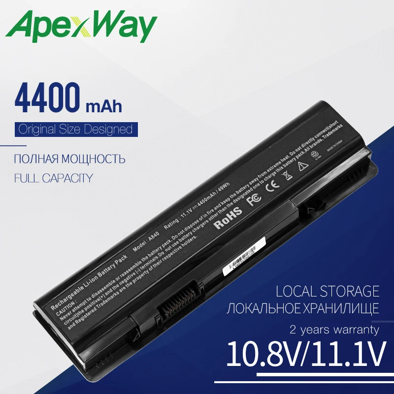 

Аккумулятор Apexway для ноутбука Dell Vostro 4400 1014 1015 A840 A860 F286H F287F F287H G066H G069H PP37L PP38L, 1088 мАч