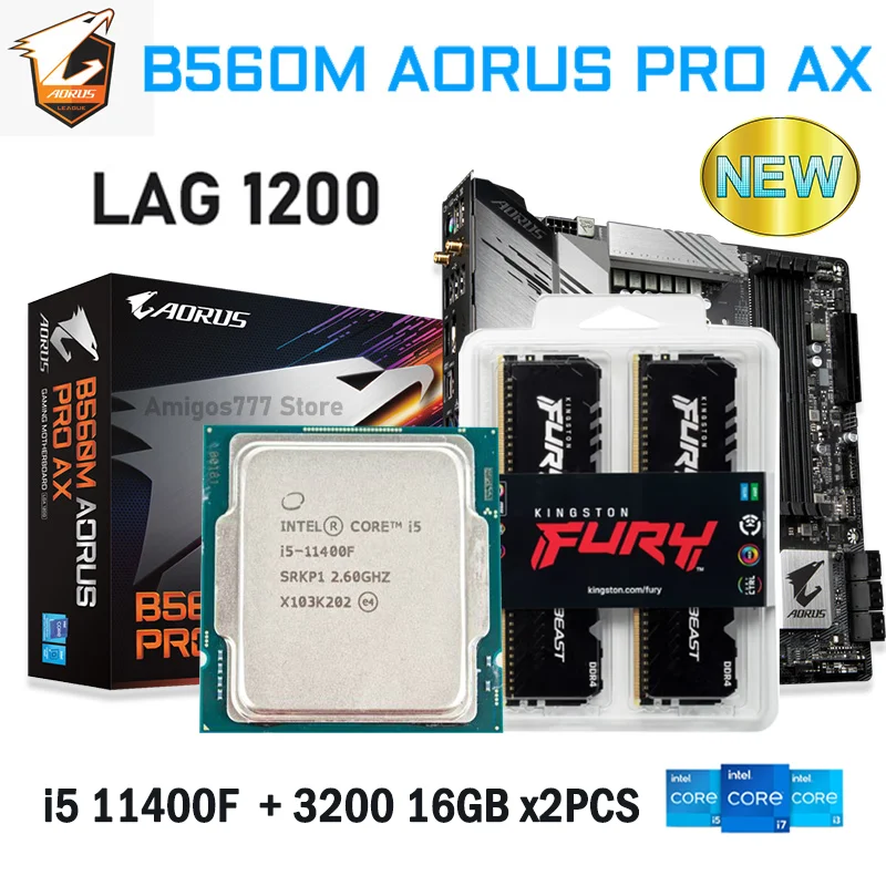 

LGA 1200 Gigabyte B560M AORUS PRO AX+i5 11400F Motherboard Intel 128GB DDR4 PCI-E 4.0 M.2 Intel CPU B560 Gaming Mainboard New