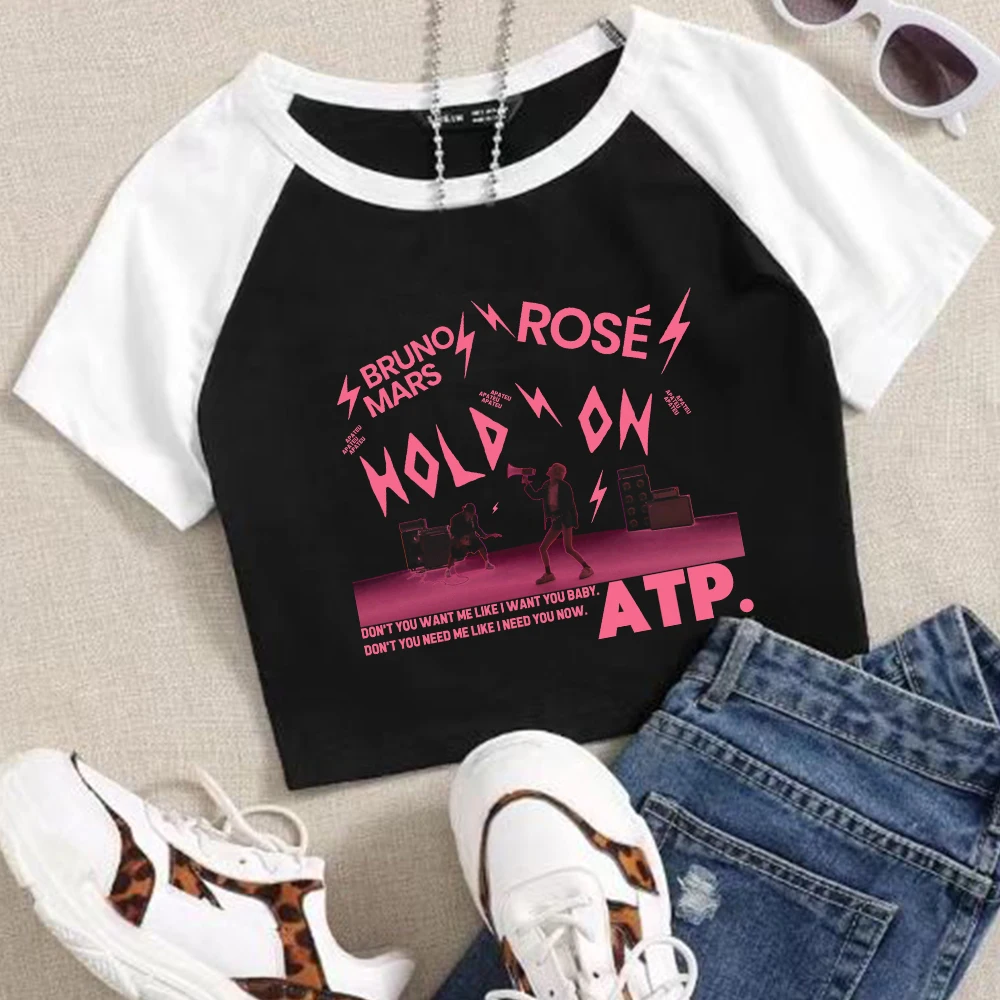 APT. Rose Bruno Mars Girls Crop Shirts Color blocked short sleeves O-Neck Top