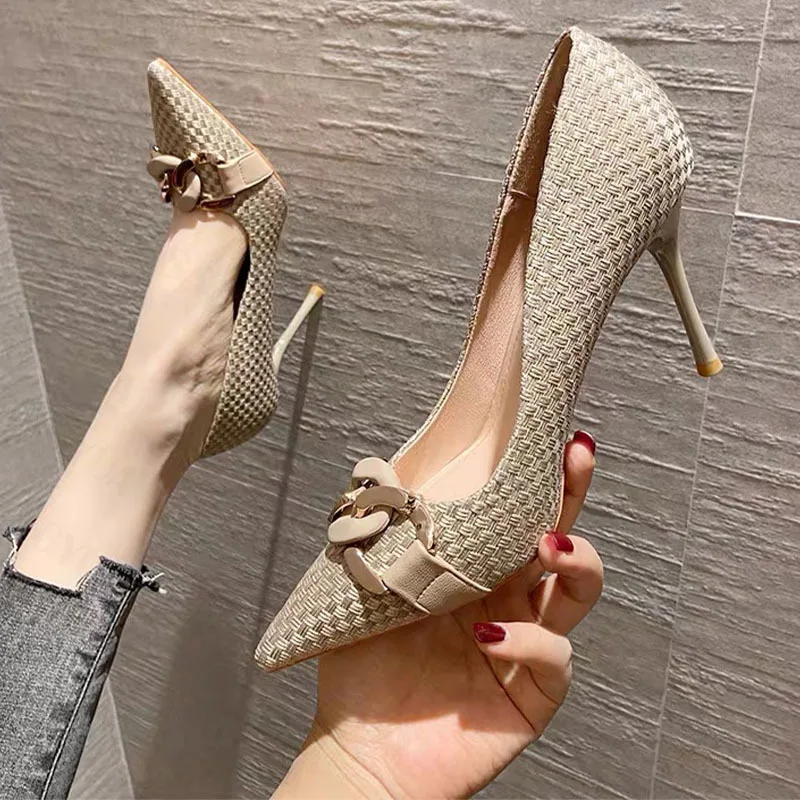 

Chain Pointed Toe High Heels Shoes Women Sandals Sexy Designer Pumps 2022 Summer New Wedding Party Women Shoes Ladies Zapatos