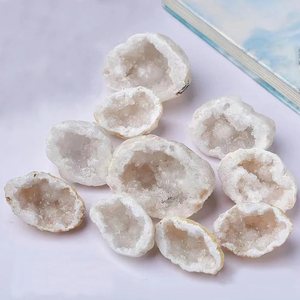 

Марокканский натуральный агат, жеод, украшение, белый кристалл, необработанный камень, рогюзон, передача fortune, кристаллический кластер, размагничивание пейзажа