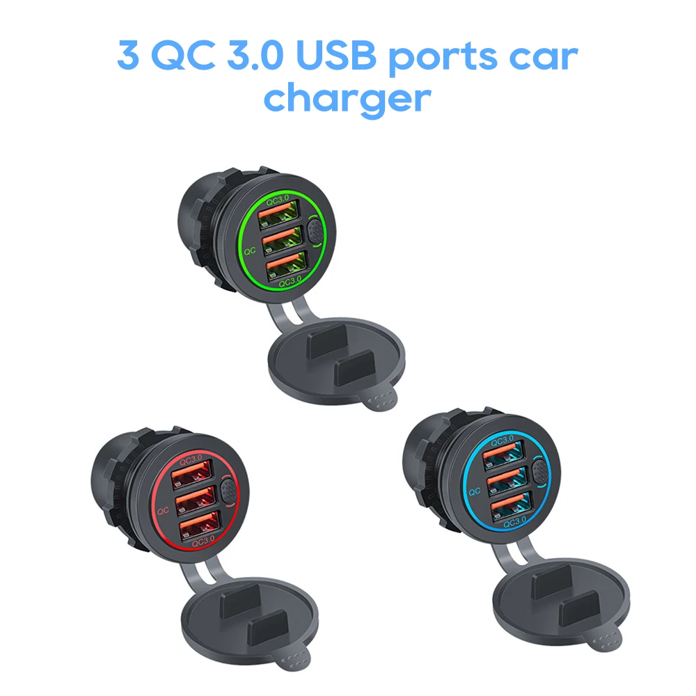 

Тройное автомобильное зарядное устройство QC3.0, USB-розетка для быстрой зарядки 3,0, USB-розетка, адаптер для быстрой зарядки с переключателем дл...