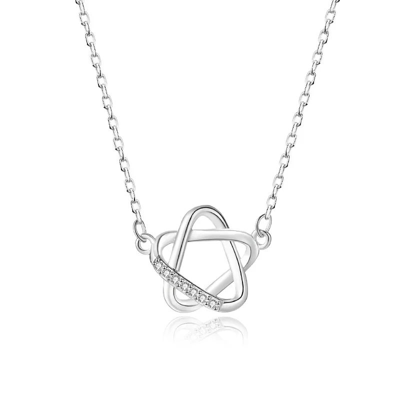 Женское ожерелье из серебра 100% пробы с фианитами и звездами