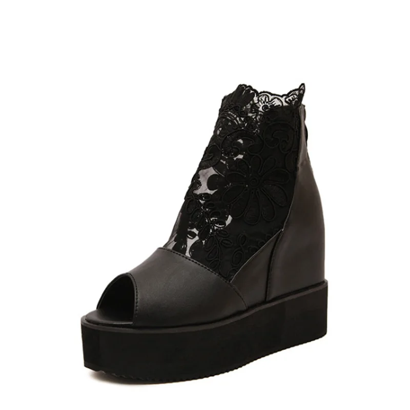 Women's Wedges Lace Sandals Summer New Fashion Mesh Peep Toe Platform High Heel Women Sandals Sexy Party Dress Women Sandals