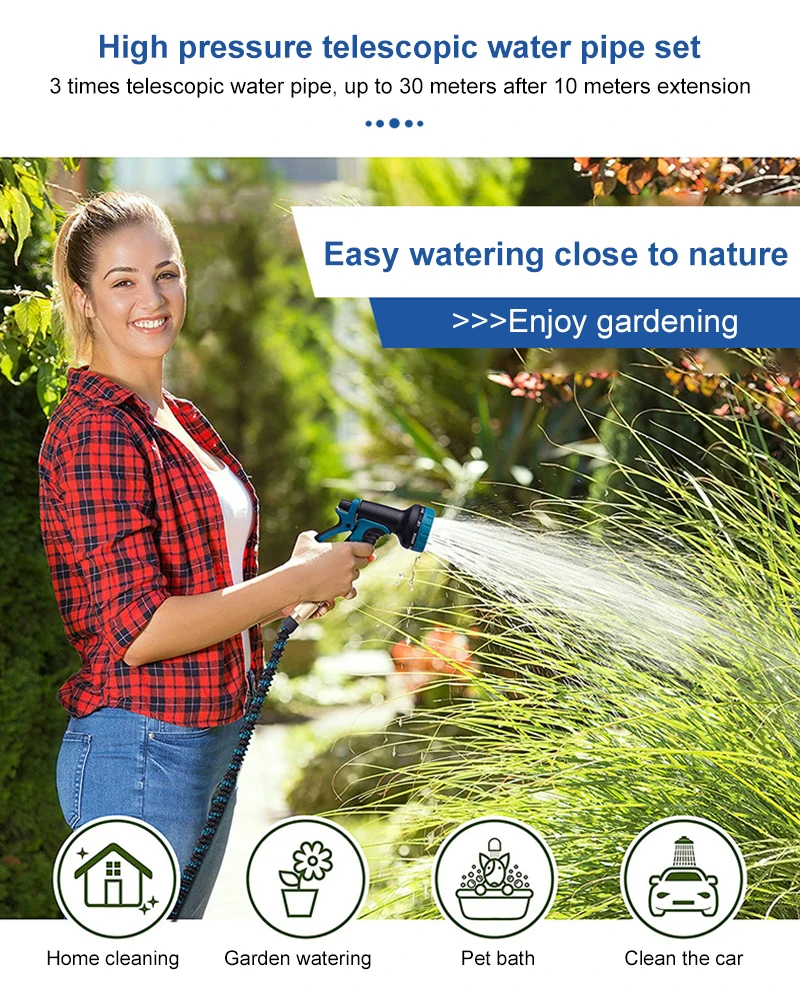 

Шланг для садовой водопроводной трубы высокого давления, водяной пистолет для мойки автомобилей, комплект из 3 телескопических труб из лате...