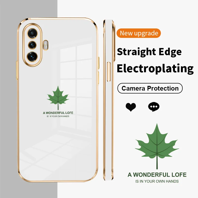 

Maple Leaves Square Electroplating Phone Case for Poco F3 GT F4 GT F4 Redmi K40 K50 Gaming K40S Poco M3 M4 Pro M5 Soft TPU