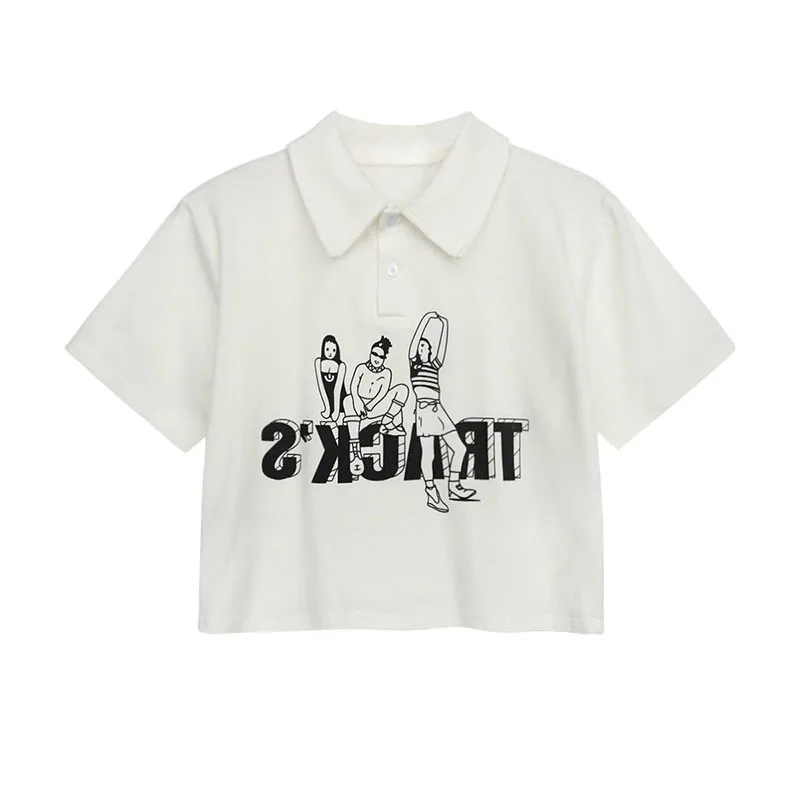 

Women Print Clothes New Female Tops Tee Tshirt Fashion Print Polo Neck Short Sleeve T-Shirt