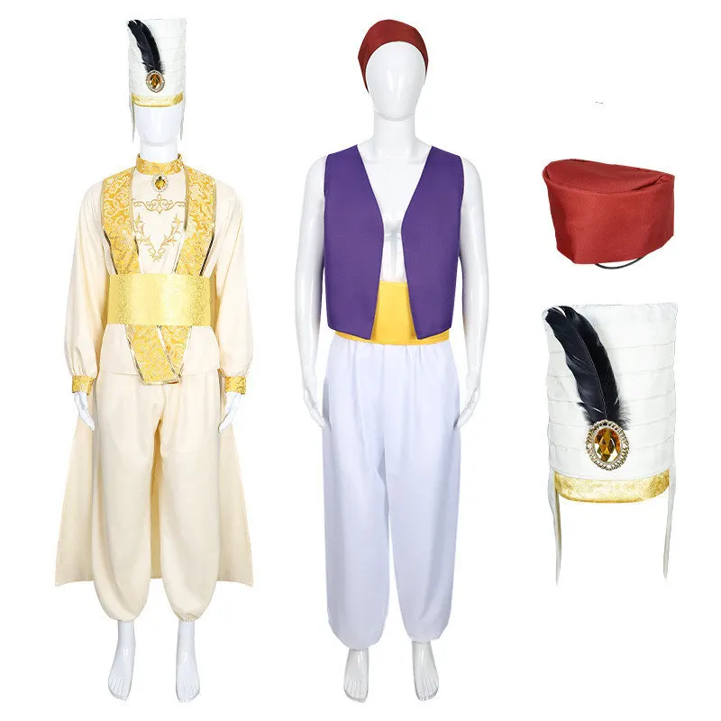 

CosDaddy Prince Aladdin Cosplay Costume Adult Men Shirt Pants Coat Hat Suits Halloween Carnival Cosplay Costume