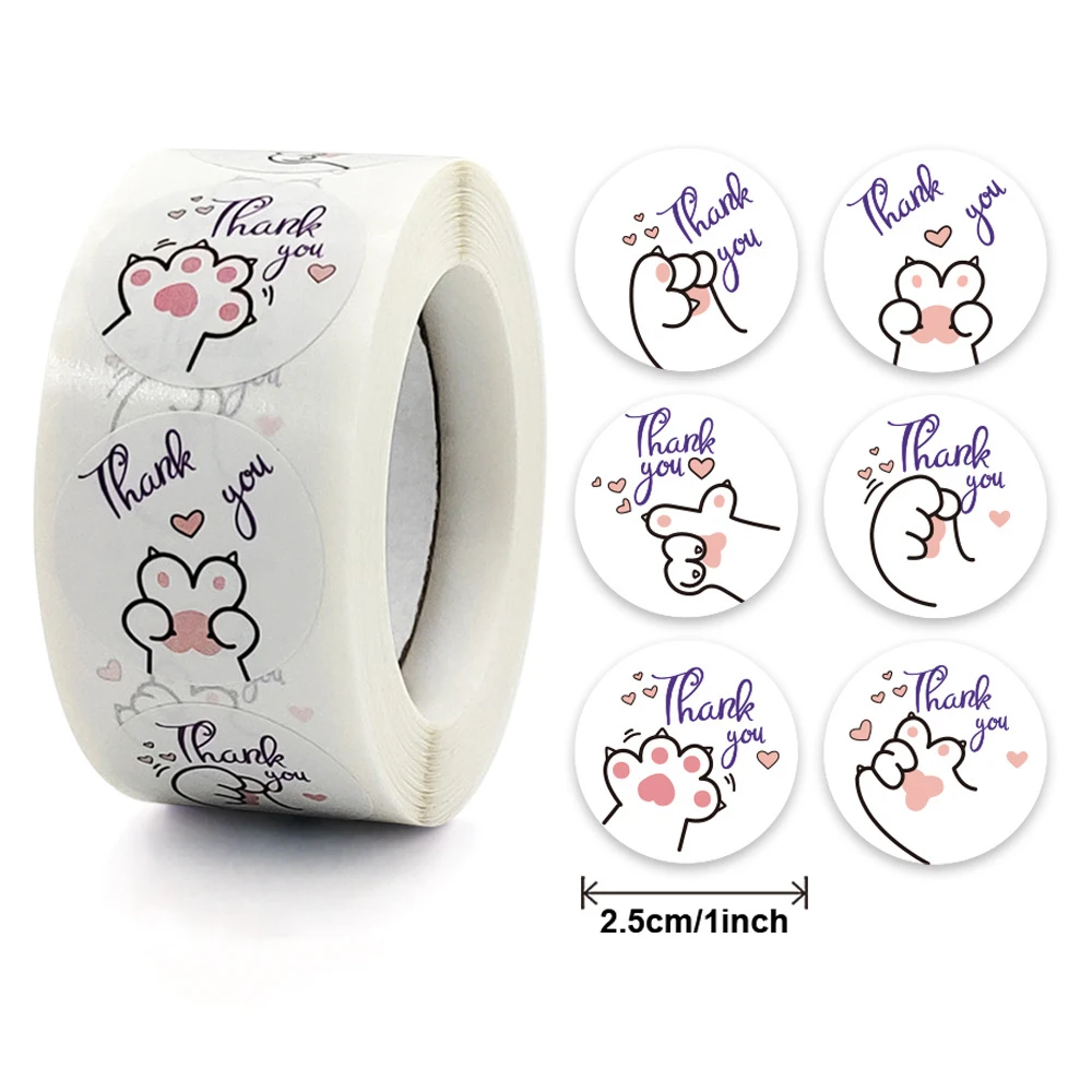 100-500pcs Kawaii Thank You Sticker Labels Animal Party Circle Stickers Envelope Seals Gift Decoration Kids Reward Sticker 1inch