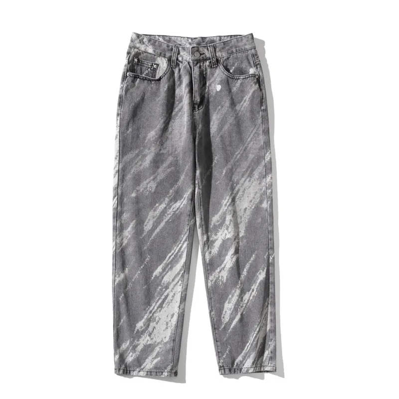 Blue Black Tie Dye Jeans Men Fashion Retro Casual Straight Jeans Men Streetwear Hip Hop Loose Denim Pants Mens Trousers M-3XL