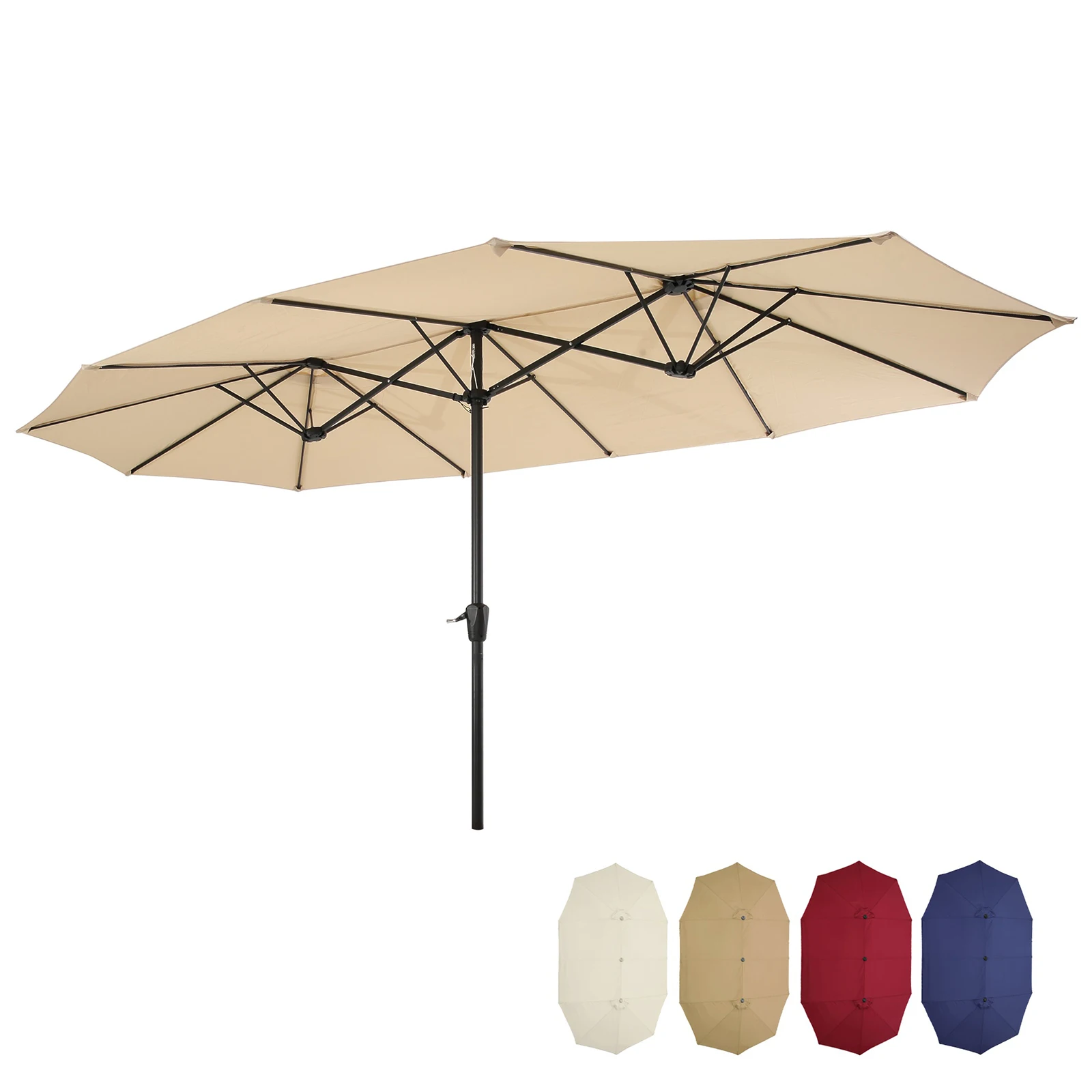 15x9ft Large Patio Umbrellas Double-Sided Rectangular Outdoor Steel Twin Patio Sun Shelter Market Umbrella Khaki