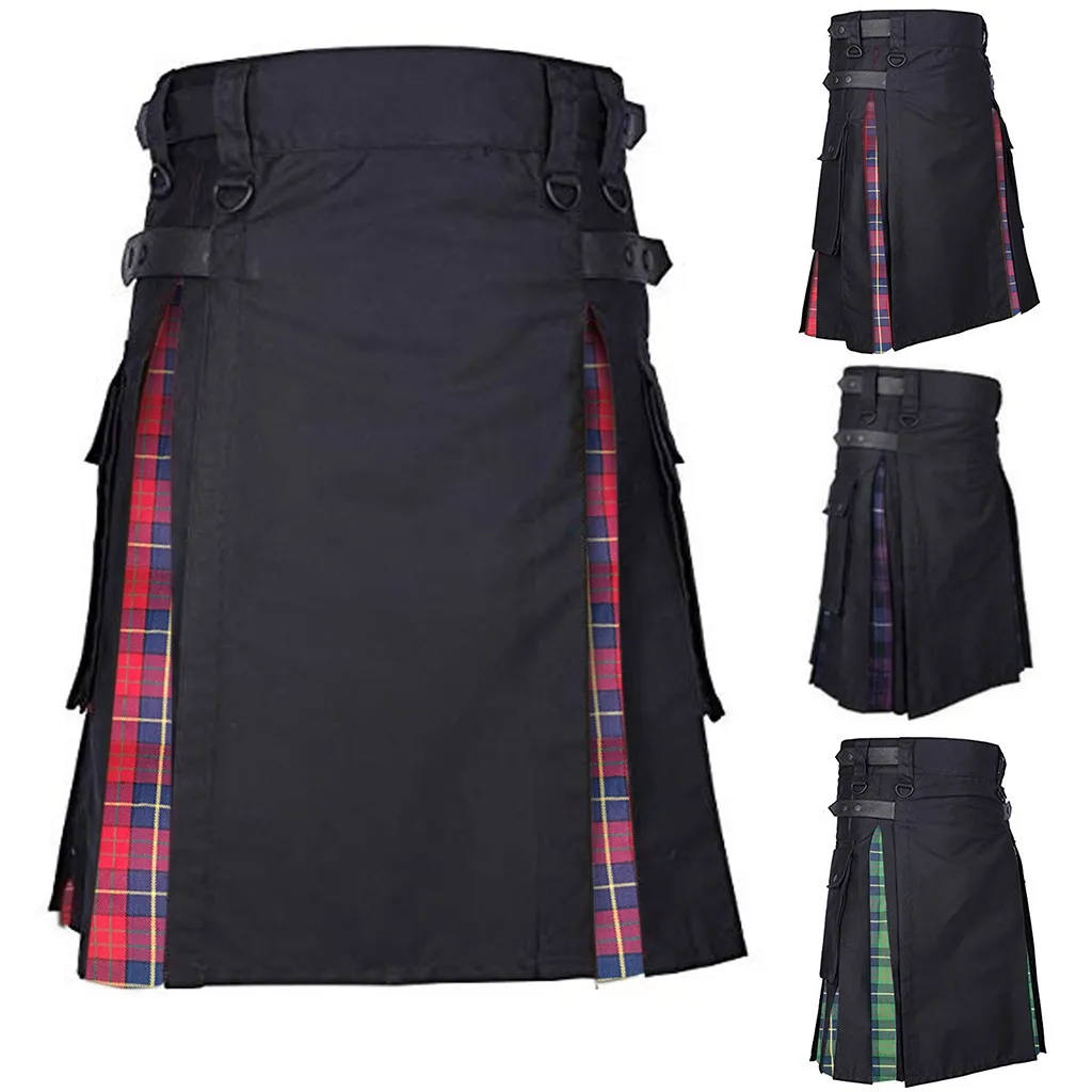

Mens Vintage Scotland Gothic Fashion Kendo Pocket Skirts Scottish Clothing