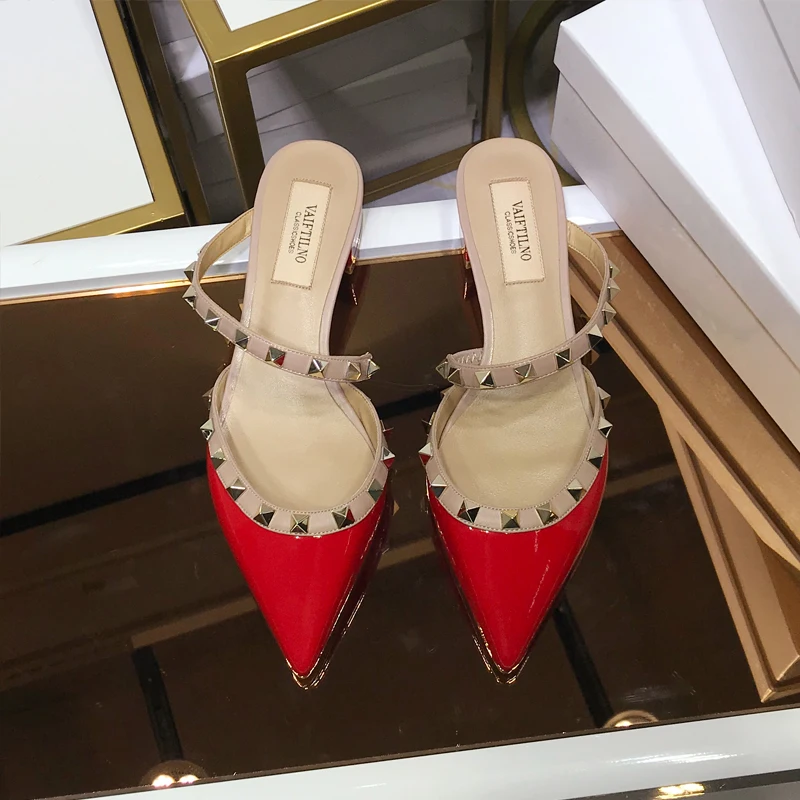 2023 Summer New Women's Sandals High Quality Pointed Women's Shoes Fashion Rivet High Heels Casual Pumps Office Women's Shoes