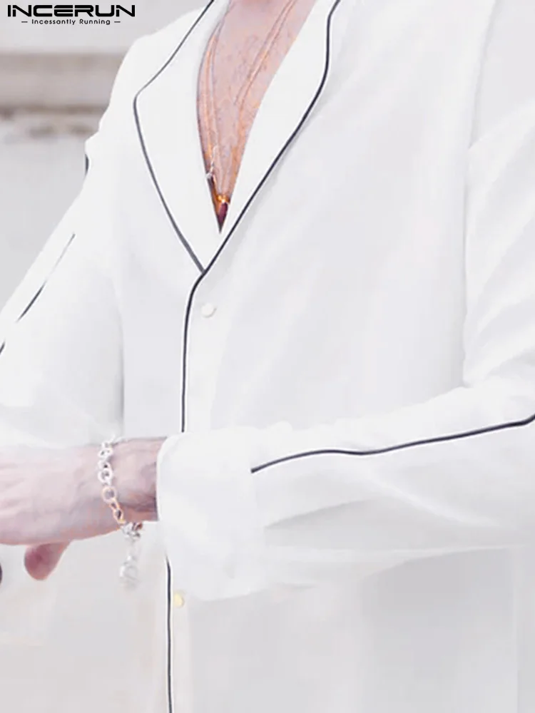 

Casual Simple Style Men's Spring Autumn Tops Stylish All-match Male Button Patchwork Long Sleeved Shirts S-5XL INCERUN Tops 2022