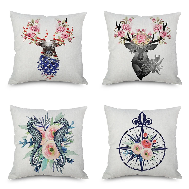 

Hand Painting Animals Lion Elephant Sitting Lemur Highland Deer Cushion Cover Pillow Case For Bedroom Decoration
