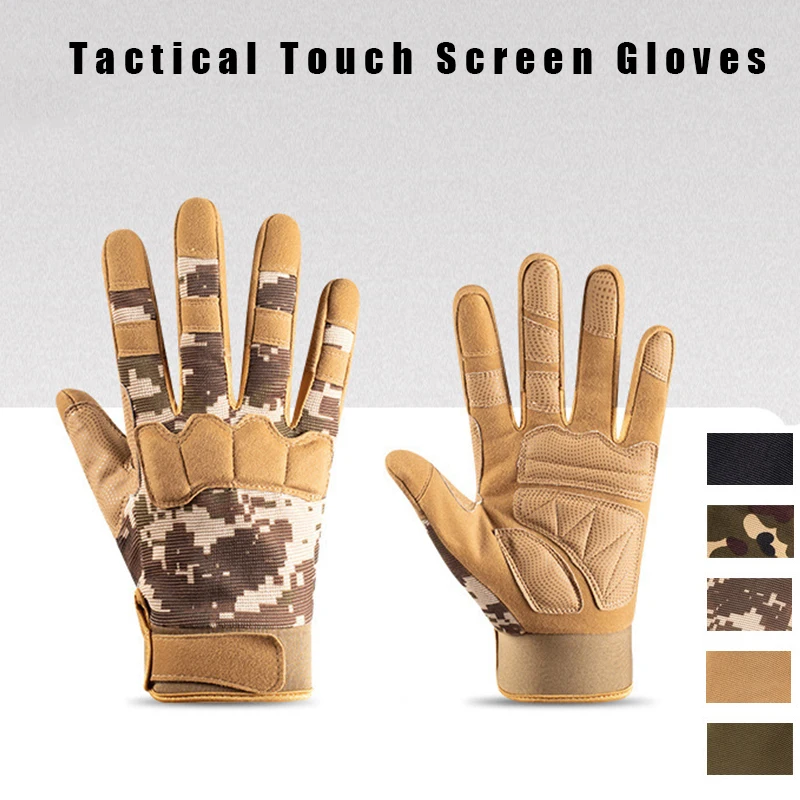 Tactical Full Finger Gloves Touch Screen Cycling Hiking Military Hunting Gloves Cs Army Camo Antiskid Climbing Airsoft Glove Men
