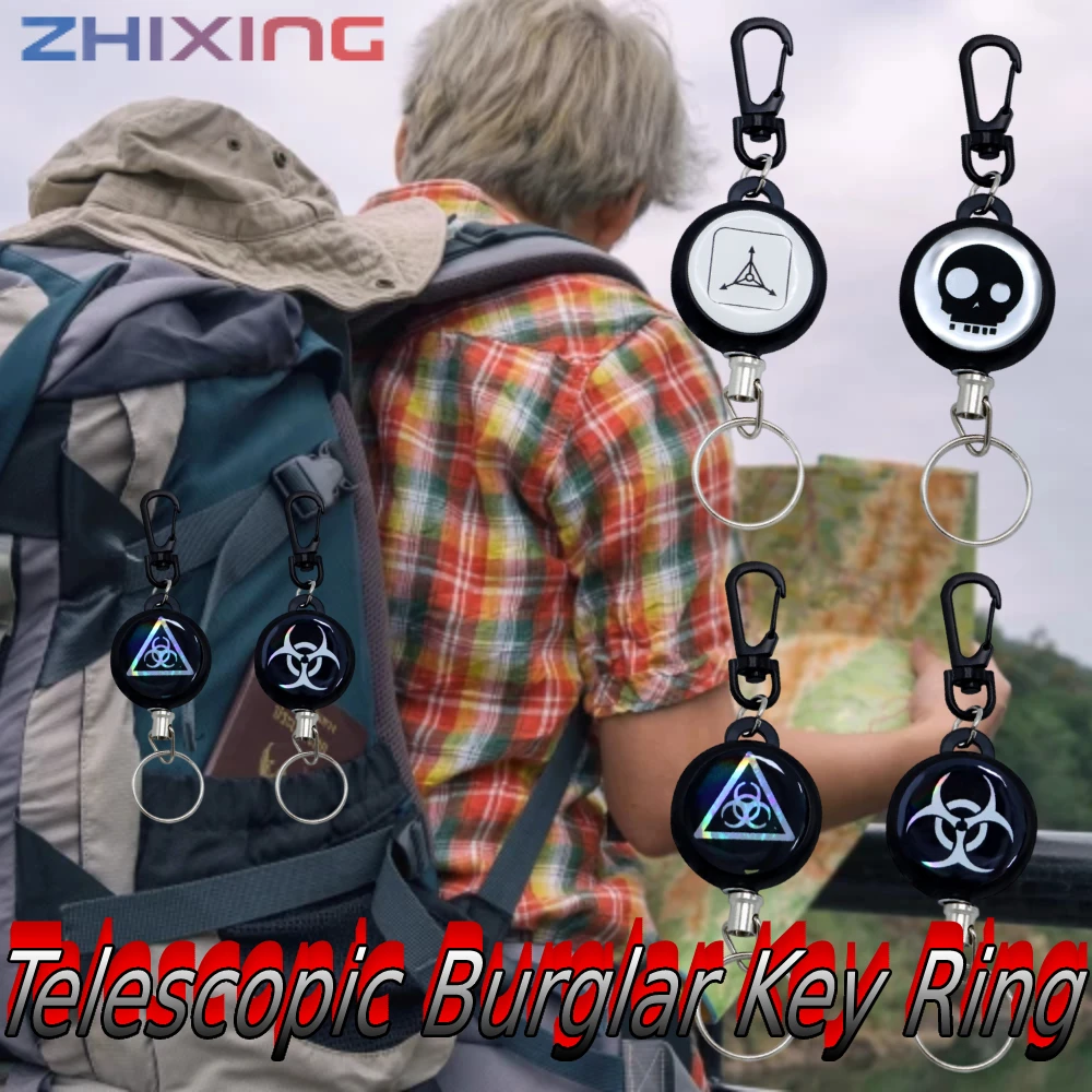 

ZHIXING 2pcs Anti-theft Telescopic Keychain Retractable Hook Keychain Telescopic Burglar Key Ring Tactical Key Holder Chain