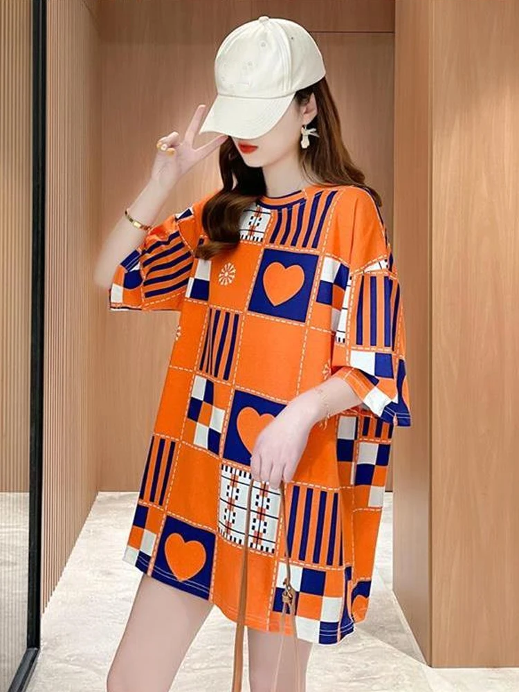 

vintage geometric print graphic Tops long T shirt Boyfriend woman tshirt Summer oversized Women T-shirt Harajuku Couples Clothes