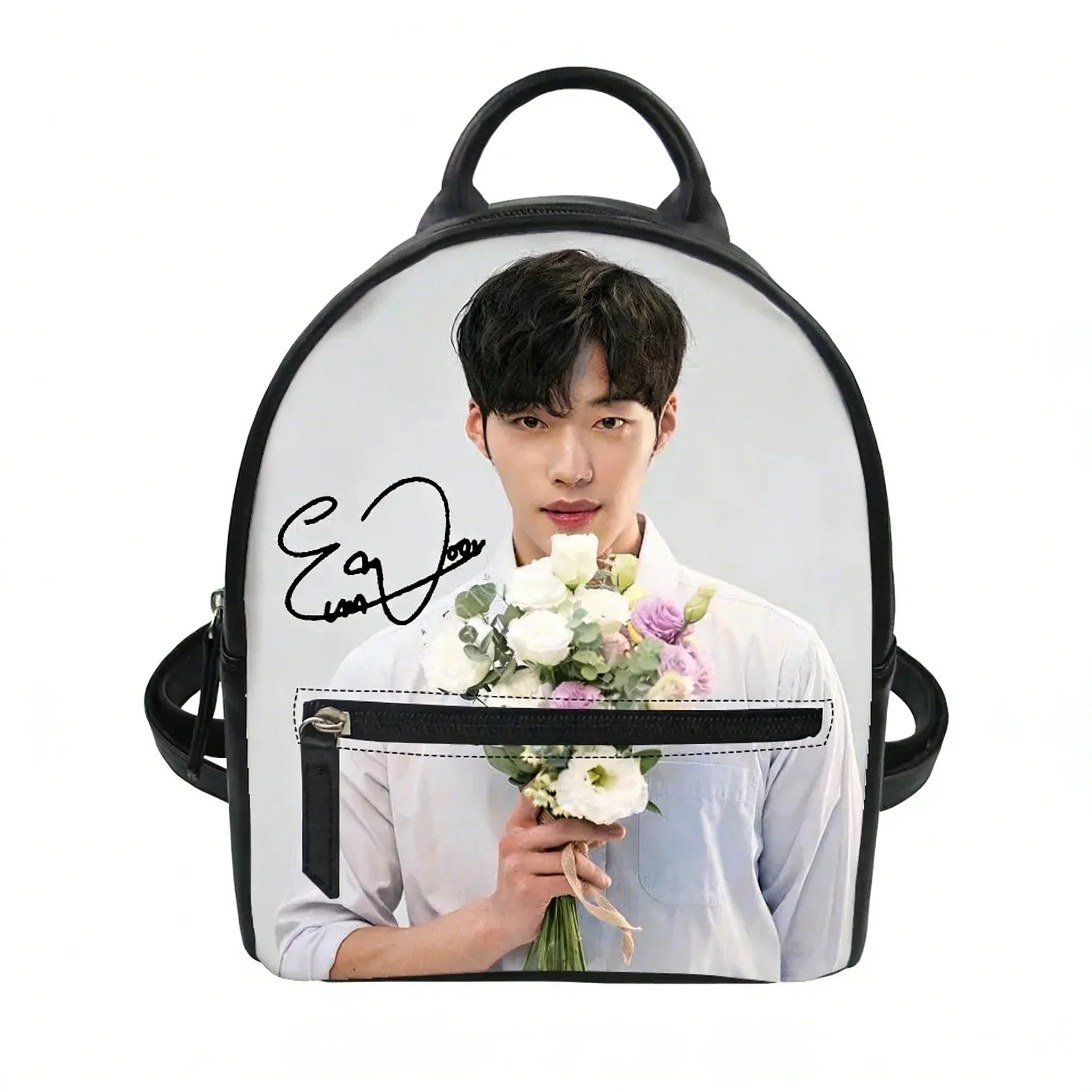 Фото Кастомный рюкзак KPOP Cha EunWoo для женщин, школьная сумка, двойная плечевая сумка, мини-рюкзак, кожаная дорожная сумка. №1