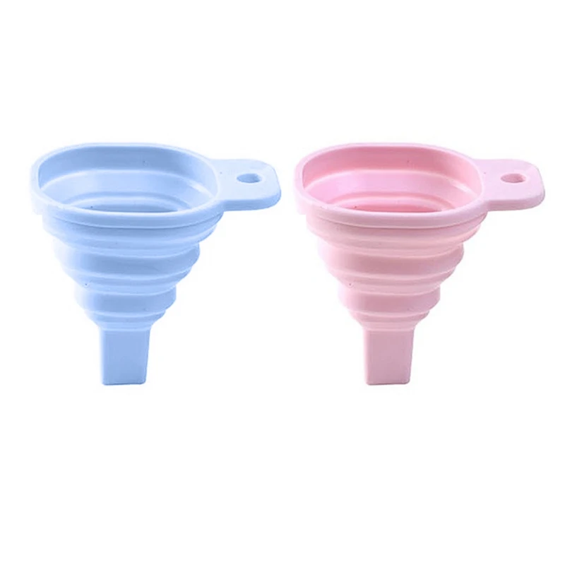 

2 Pcs Silicone Folding Funnel Telescopic Long Collapsible Style Funnels For Household Liquid Dispensing, Blue & Pink