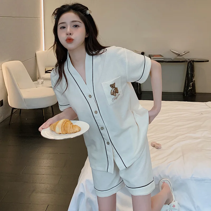 Pajamas for Women's Summer Pure Cotton Thin Section Short-sleeved Shorts Floral Sweet Style Home Service Suit Casual Sleepwear