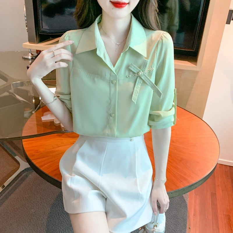 Новая модная повседневная женская рубашка с длинным рукавом и отложным